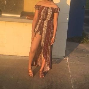 Off the Shoulder Floral Split Romper Dress